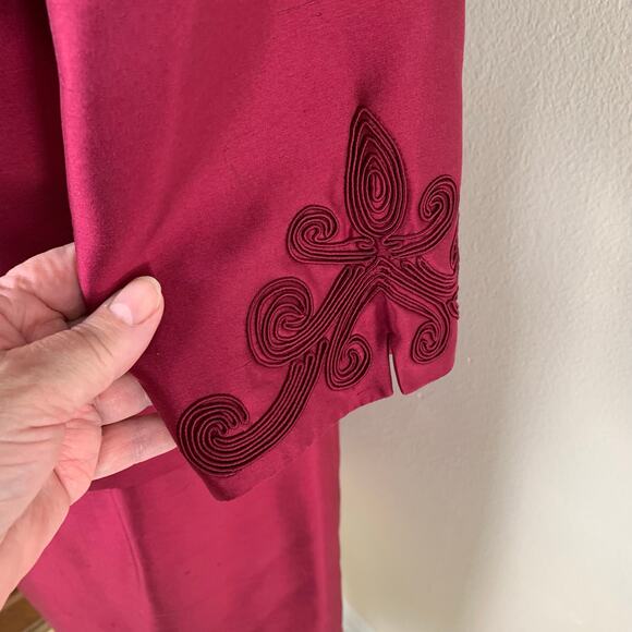 Talbots Size 14 Skirt Suit Blazer Jacket Pure Silk Burgundy Wine Formal Holiday - Picture 9 of 10